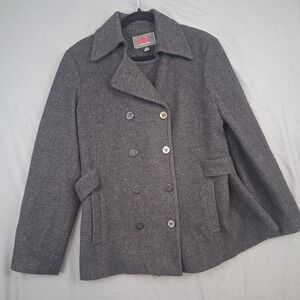 LEI Y2K Double Breasted Wool Blend Peacoat Jacket Womens Large Charcoal Gray